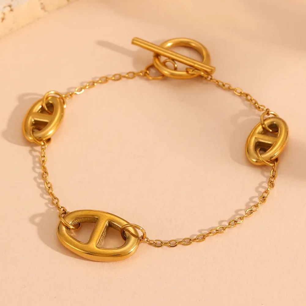 Multilayer Gold Plated Pig nose Necklace Bracelet Set Stainless Steel - Picture 15 of 15